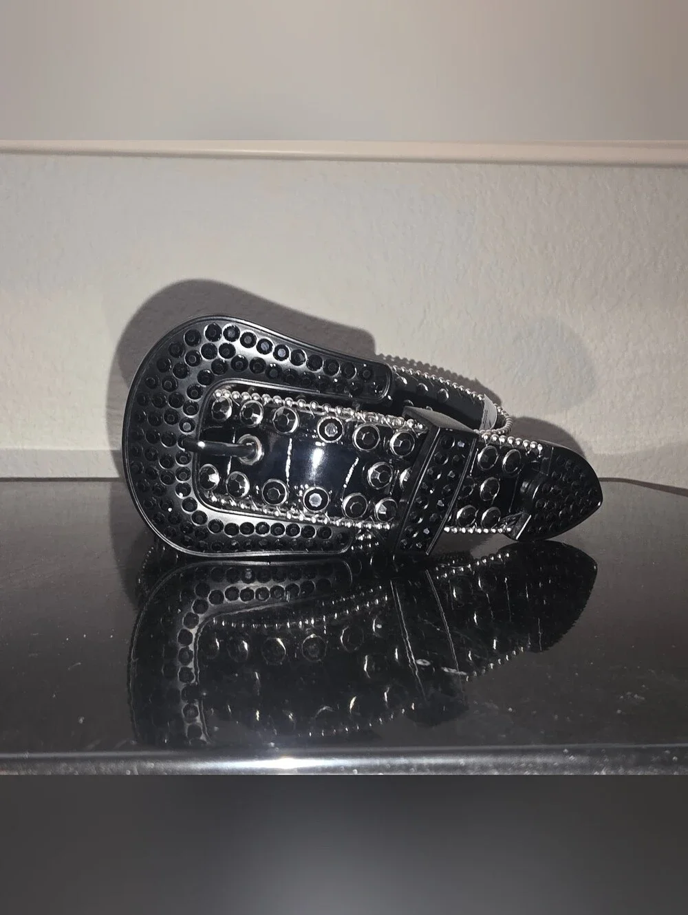 Black Studded Men's Leather Belt